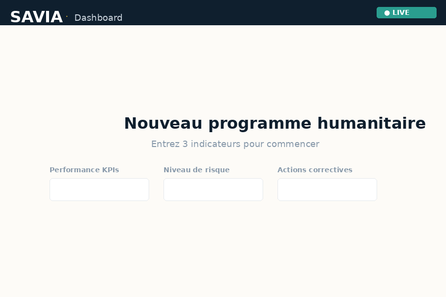 Démonstration animée de SAVIA — saisie de données, analyse, score et recommandation